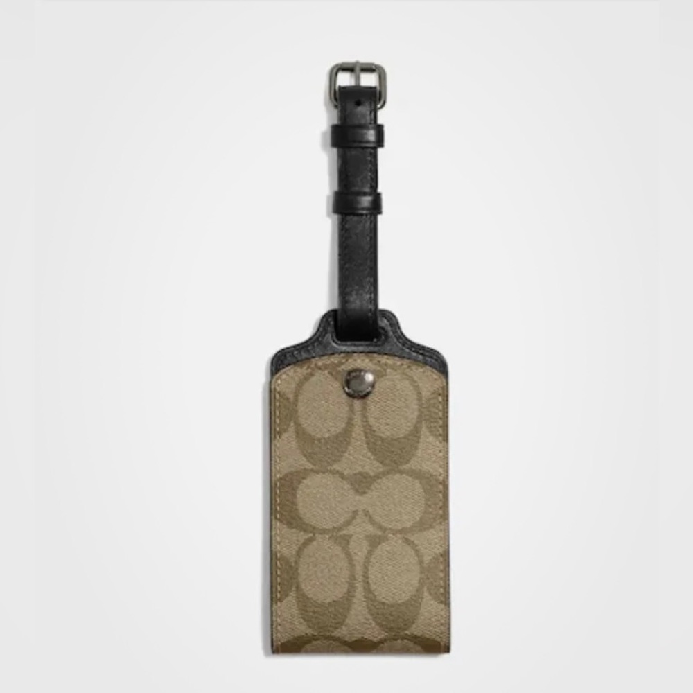 NWT COACH LARGE LUGGAGE TAG IN  LEATHER khaki, signature, id